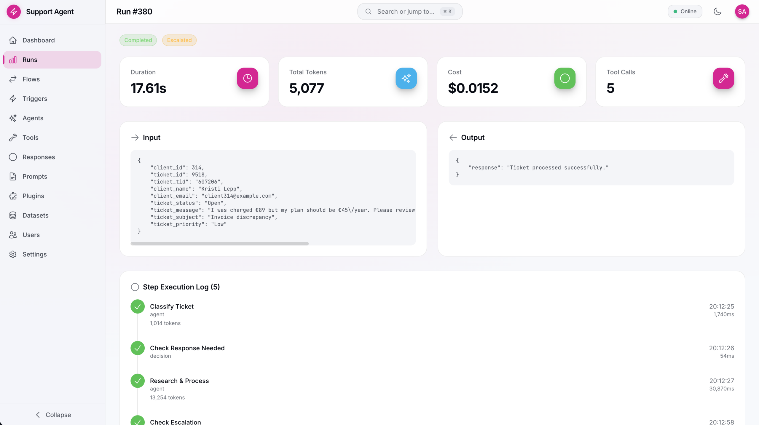 Dashboard & Run Observability